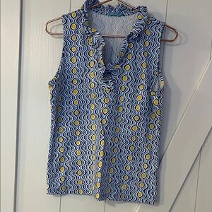 J. McLaughlin Sleeveless Ruffle V-Neck Blouse 🍋💙Summer vibes! Size S. ☀️